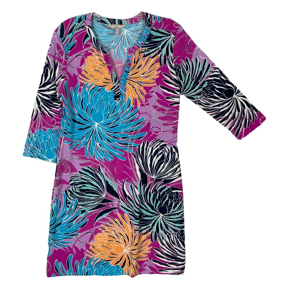 NWOT BANANA REPUBLIC Dress Small Petite Floral Multi 3/4 Sleeve Liquid Knit
